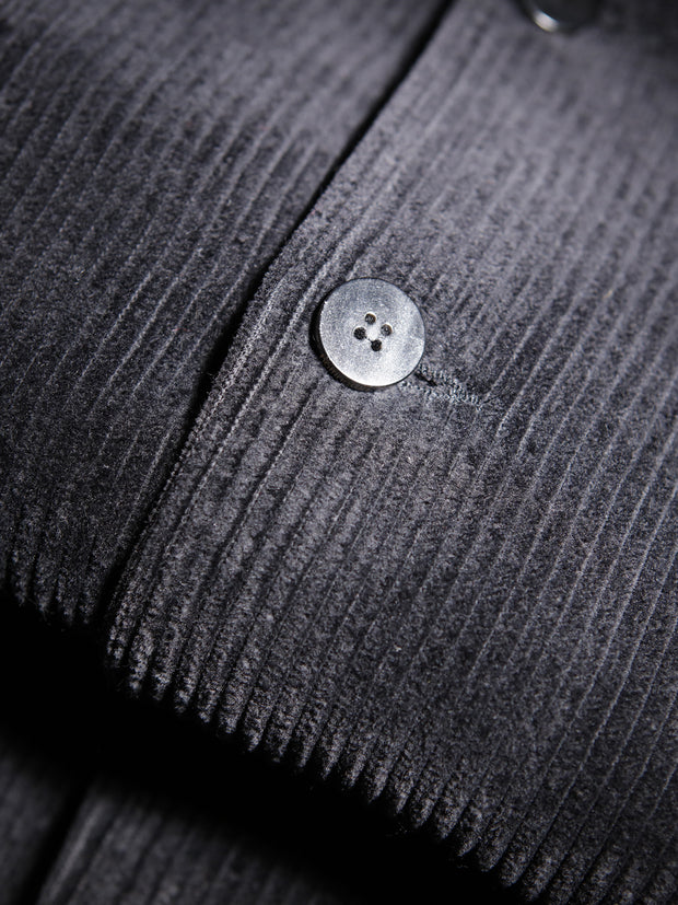 black corduroy with large ribs slim nehru-collar tyrol jacket