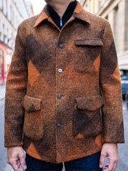 veste odéon en teddy wool à losanges bruns