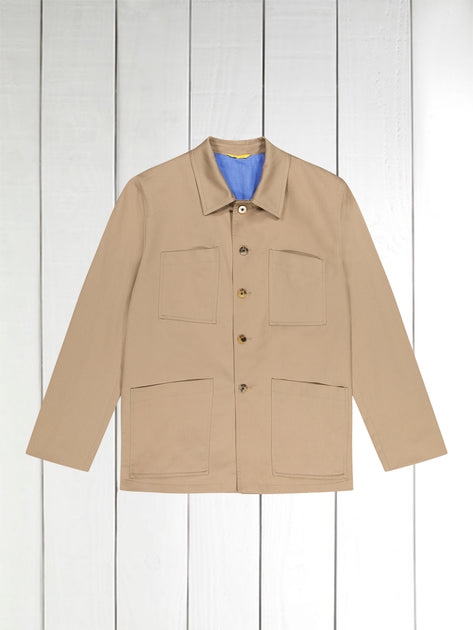 veste lyon à col charpentier en serge de coton extensible sable