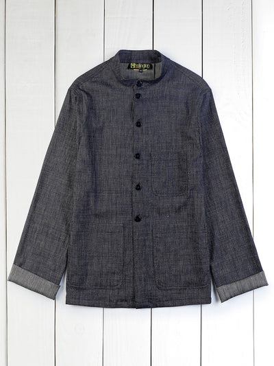 double-faced black denim-effect canvas unlined naipaul mao-collar jacket
