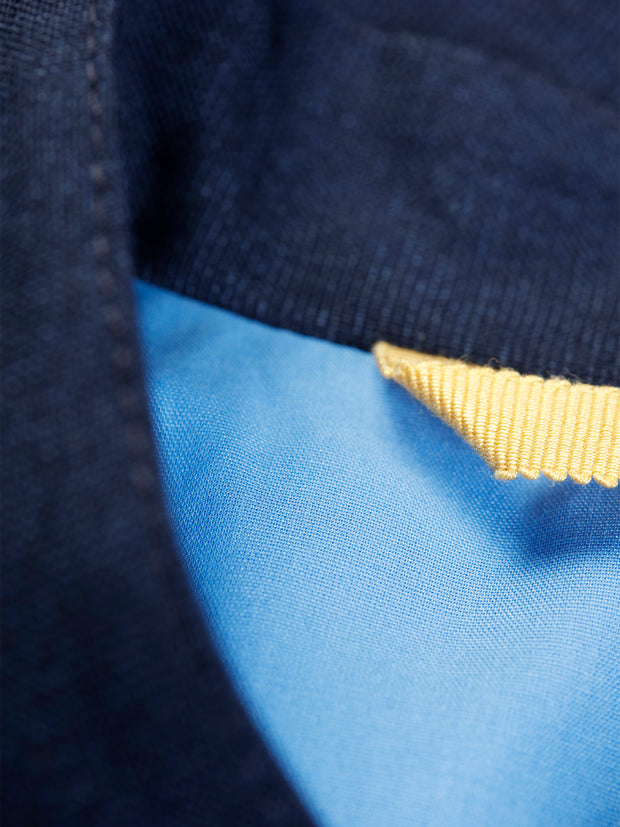 veste tyrol ajustée à col nehru en fils à fils de laine infroissable bleu minuit