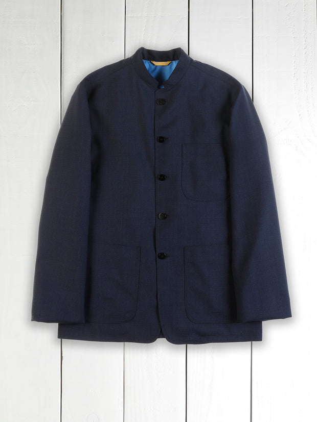 slim nehru-collar tyrol jacket in midnight blue crease-resistant wool 
