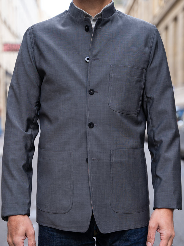 slate grey double-sided wool slim nehru-collar savoie jacket