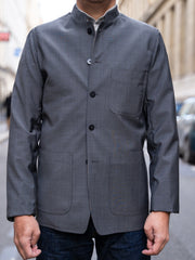 slate grey double-sided wool slim nehru-collar savoie jacket