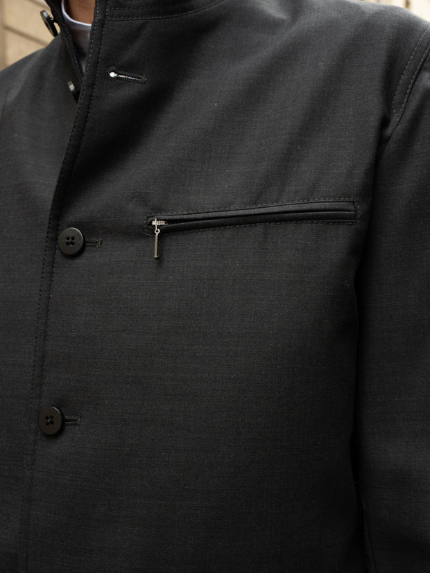 megève officer-collar jacket in crease-resistant pure wool anthracite