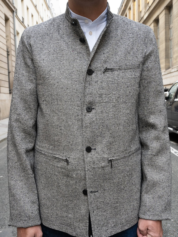 raw silk tweed megève officer-collar jacket 