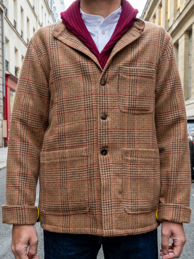 naipaul jacket with mao collar in prince of walles pattern woollen cloth 