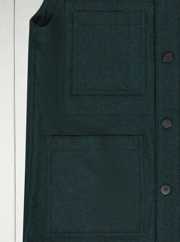 sleeveless jacket in emerald green and black super-soft tweed