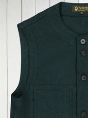 sleeveless jacket in emerald green and black super-soft tweed