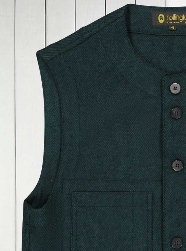 sleeveless jacket in emerald green and black super-soft tweed