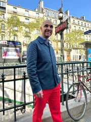 veste lyon à col charpentier en serge de coton extensible dark navy