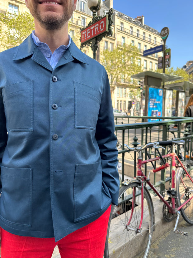 veste lyon à col charpentier en serge de coton extensible dark navy