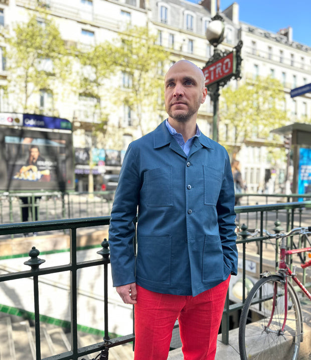 veste lyon à col charpentier en serge de coton extensible dark navy