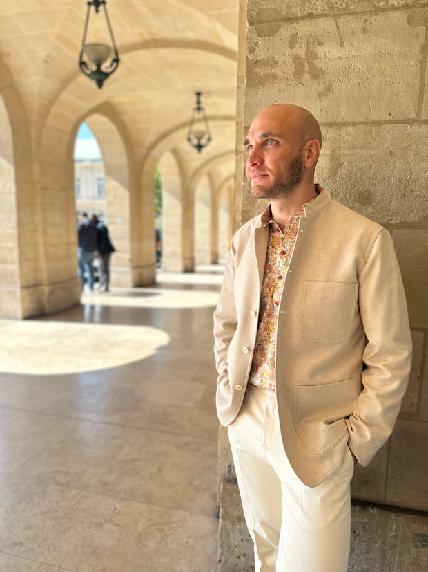 fitted tyrol jacket in wool twill and ecru cashmere
