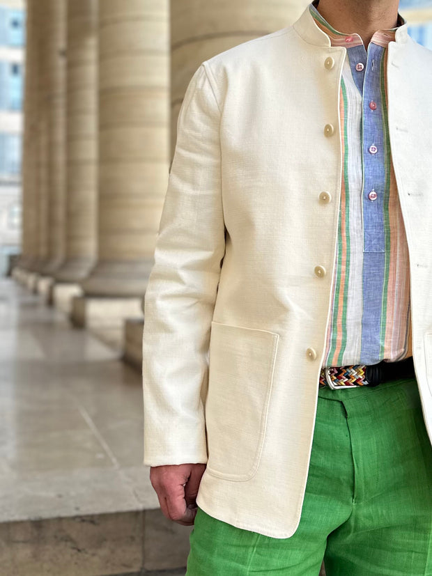 fitted tyrol jacket in ecru linen and stretch cotton