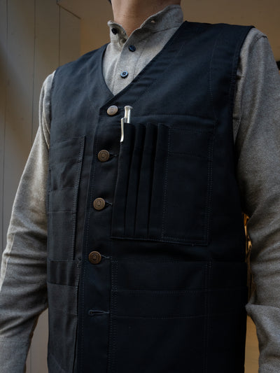 black moleskin 20-pocket waistcoat