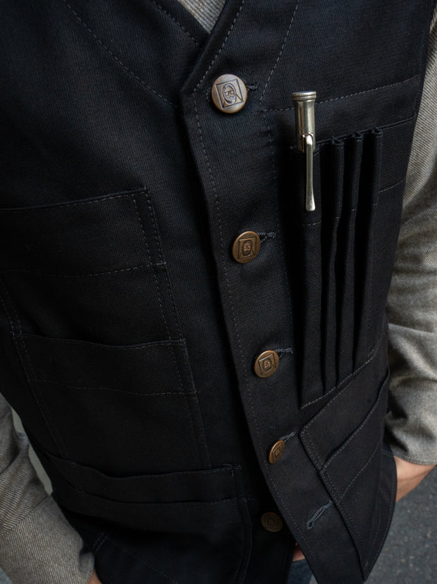 black moleskin 20-pocket waistcoat
