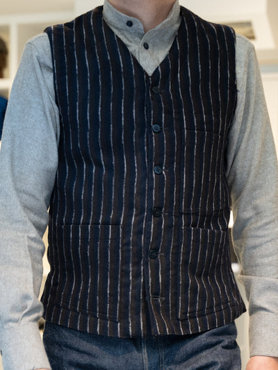 royal-blue patch-pocket woollen waistcoat with irregular stripes 