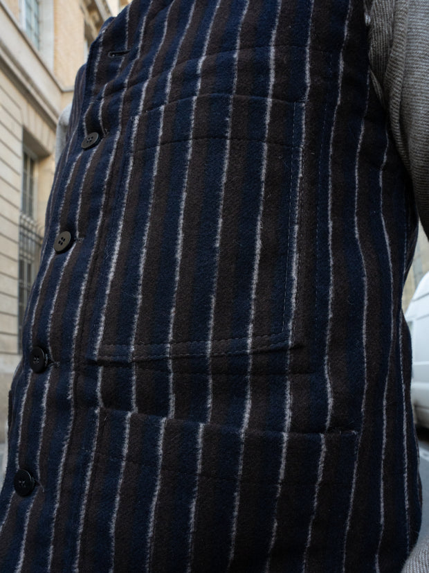 royal-blue patch-pocket woollen waistcoat with irregular stripes 