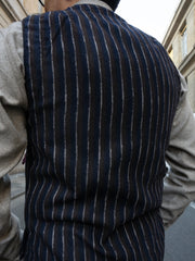 gilet à poches plaquées en laine grattée à rayures irrégulières bleu roi