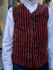 gilet à poches plaquées en laine grattée à rayures irrégulières garance