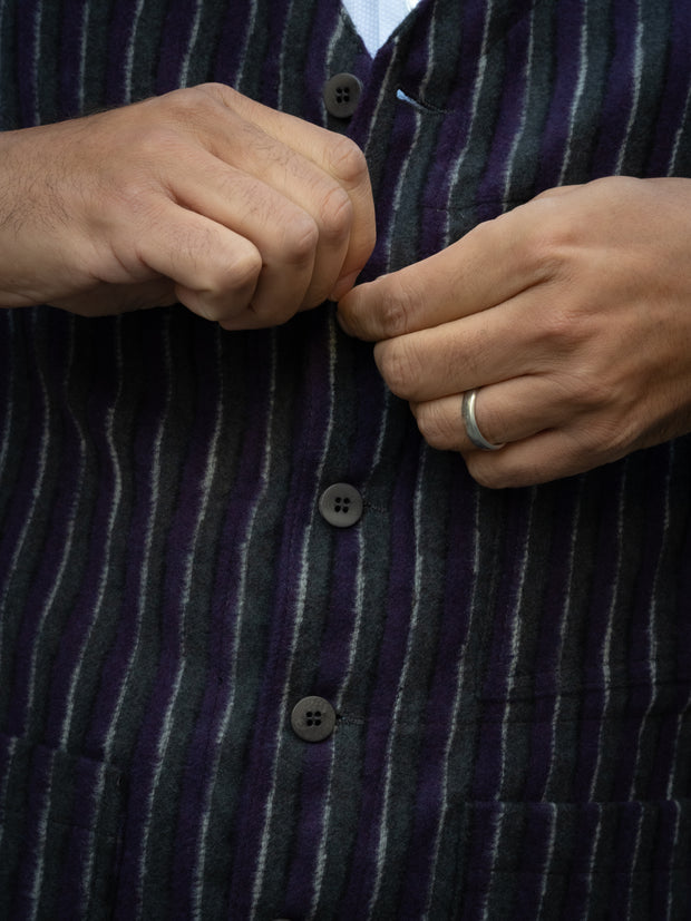 patch-pocket woollen waistcoat with violet irregular stripes 