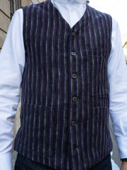 gilet à poches plaquées en laine grattée à rayures irrégulières violettes