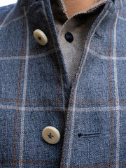 slim nehru-collar savoie jacket in preppy-check wool and linen canvas 
