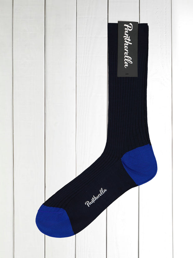 contrast heel and toe cotton navy cobalt socks