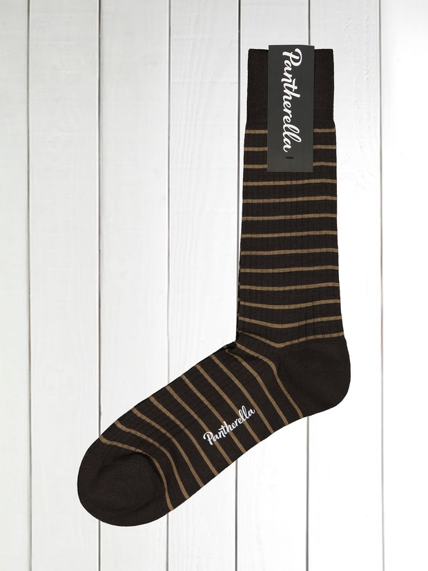 pantherella chocolate wool socks with macchiato stripes