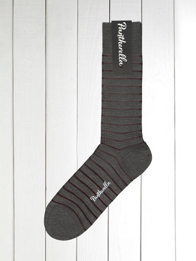 pantherella socks in grey melange wool with plum stripes
