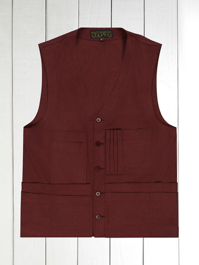 20-pocket waistcoat in carmine cotton crepe