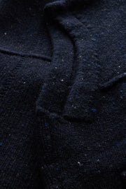 gilet zippé à col officier en laine et cachemire bleu profond moucheté Inis Meáin