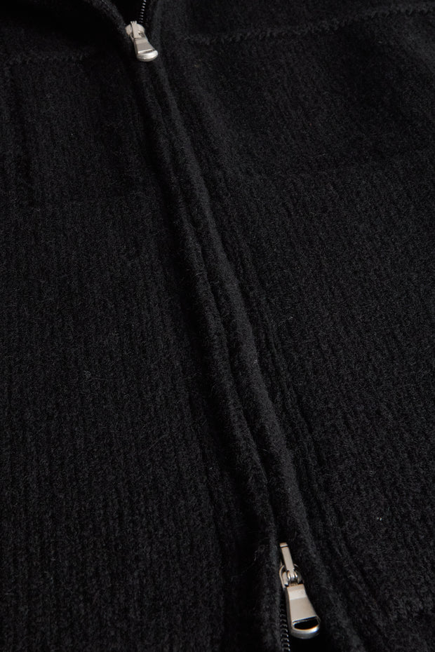 gilet zippé à col officier en laine et cachemire noir Inis Meáin