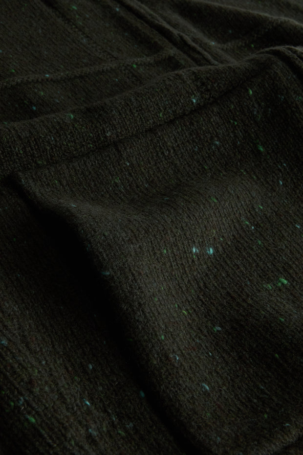 gilet zippé à col officier en laine et cachemire vert moucheté Inis Meáin