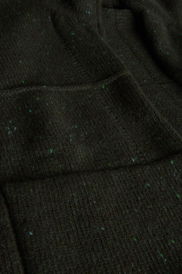 gilet zippé à col officier en laine et cachemire vert moucheté Inis Meáin