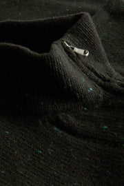 gilet zippé à col officier en laine et cachemire vert moucheté Inis Meáin