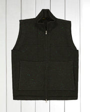 gilet zippé à col officier en laine et cachemire vert moucheté Inis Meáin