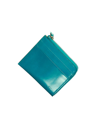 portefeuille zippé en cuir bleu peacock