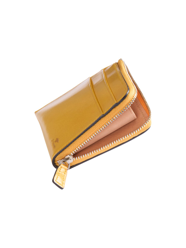 portefeuille zippé en cuir jaune zinc