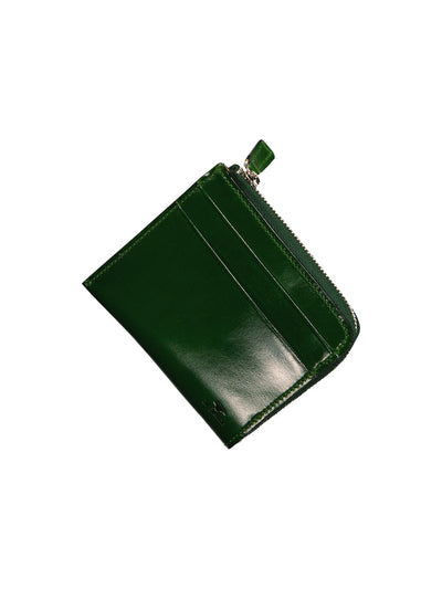 portefeuille zippé en cuir vert malachite