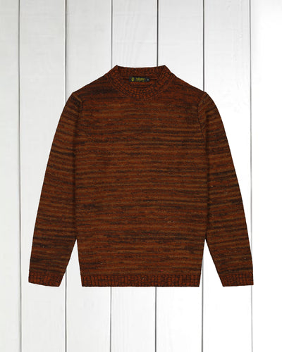 pull Inis Meain à col cheminée en laine et cachemire à rayures irrégulières sous bois