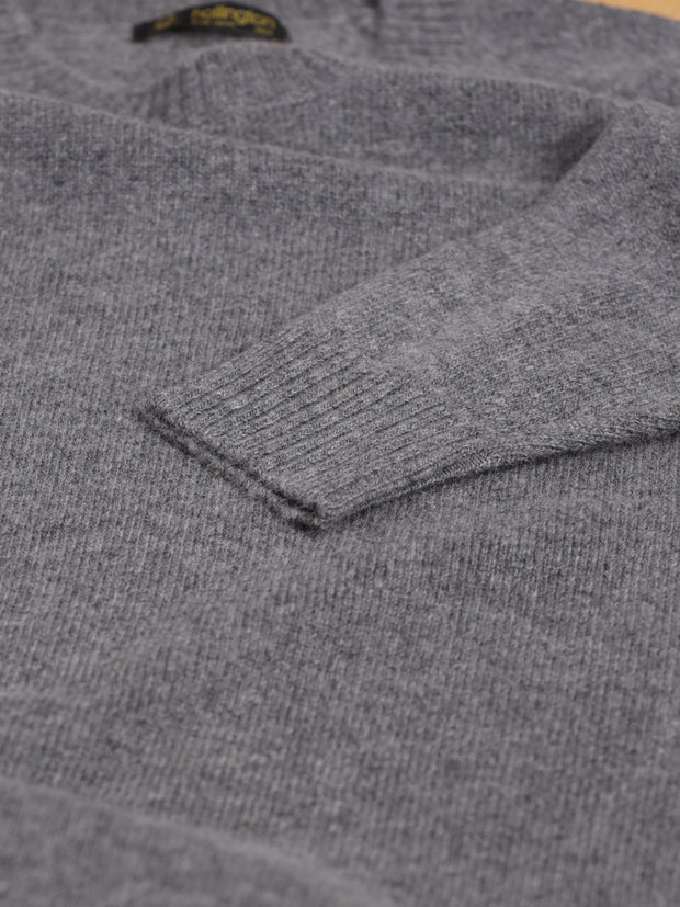 100% grey marl geelong round neck jumper with raglan sleeves