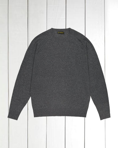 100% grey marl geelong round neck jumper with raglan sleeves