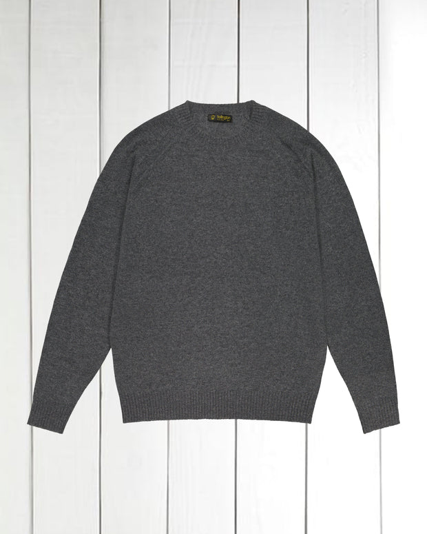 100% grey marl geelong round neck jumper with raglan sleeves