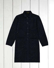 manteau long en laine et cachemire bleu profond moucheté Inis Meáin