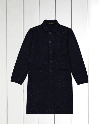 manteau long en laine et cachemire bleu profond moucheté Inis Meáin