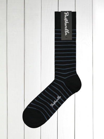 pantherella midnight blue wool socks with petrol blue stripes