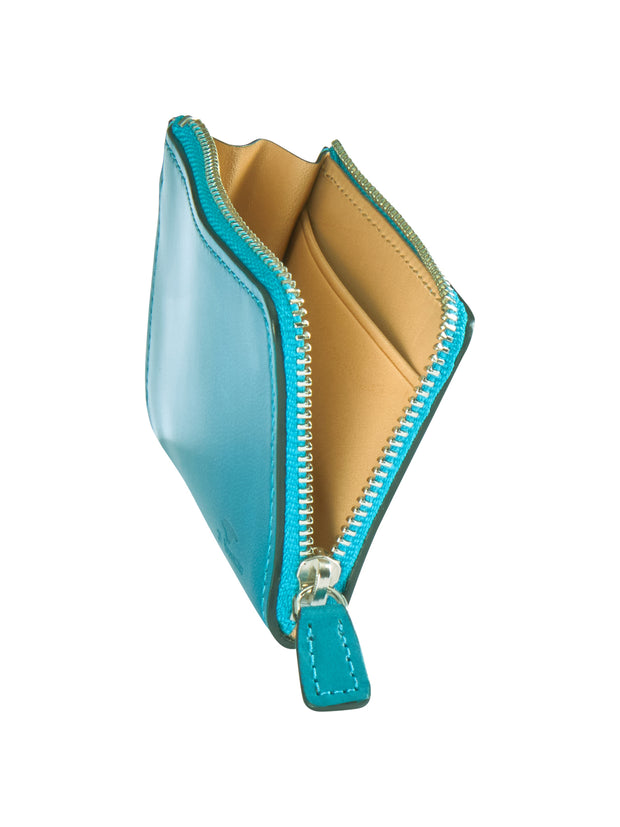 mini peacock blue leather wallet