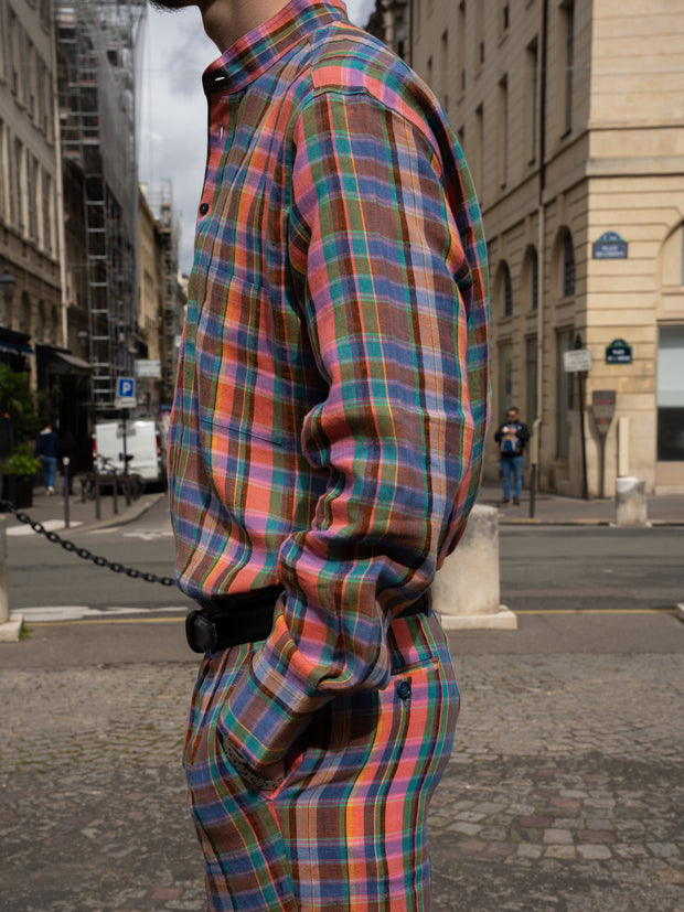 luca high-waist darted trousers in linen with summer tartan